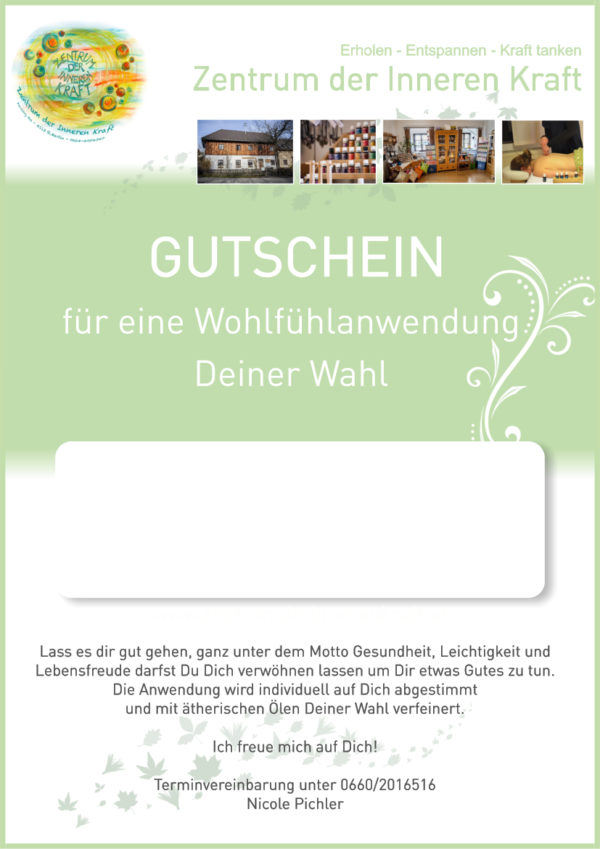 Ein Gutschein für eine Wohlfühlanwendung